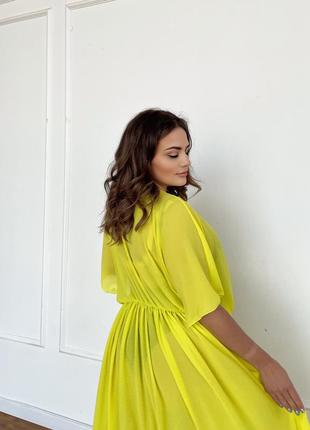 Пляжная длинная туника - платье жёлтая5 фото