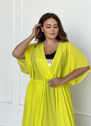 Пляжная длинная туника - платье жёлтая4 фото