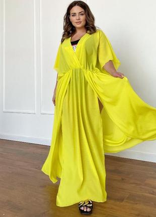 Пляжная длинная туника - платье жёлтая1 фото