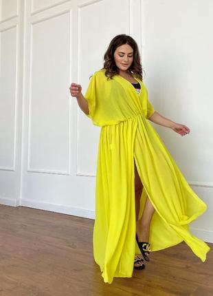 Пляжная длинная туника - платье жёлтая2 фото