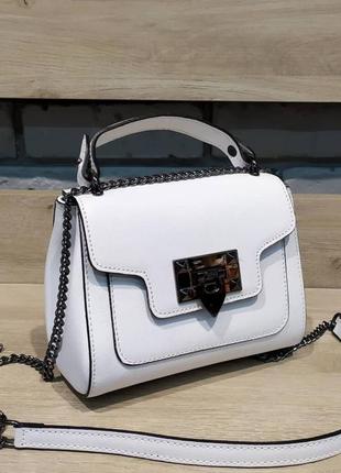 🌺сумочка натуральна шкіряна genuine leather італія біла на ланцюжку через плече vera pelle молодіжна з ручкою