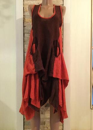 Роскошное льняное жатое ассиметричное платье бохо в стиле rundhoот martine sam creation. нидерланды.