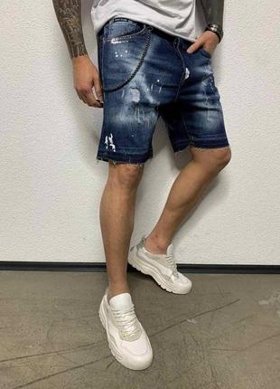 Стильные мужские новые джинсовые шорты синие с карманами