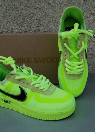 Nike air force 1 off white mca virgil кроссовки женские салатовые яркие2 фото