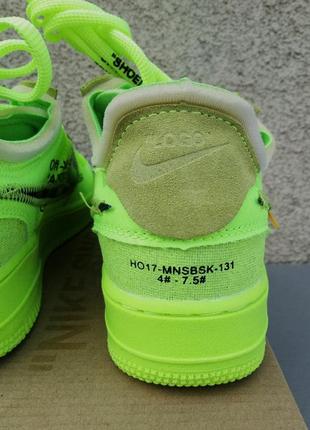 Nike air force 1 off white mca virgil кроссовки женские салатовые яркие7 фото