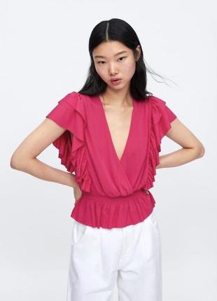 🖤блузка zara размер s фуксия блуза с рюшами