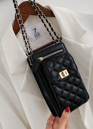 Жіноча чорна брендовий шкіряна жіноча шкіряна сумка сумочка клатч жіночий чорний гаманець