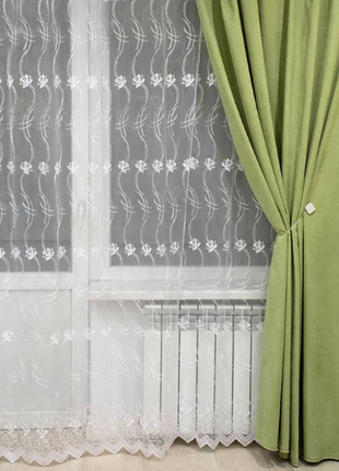 Портьерная ткань для штор канвас (микровелюр) светло-салатового цвета6 фото