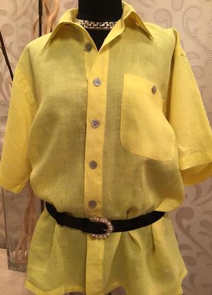 Обалденная італійська блуза льняна/сорочка батал натуральний льон.9 фото