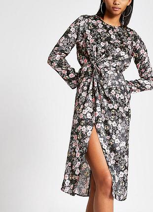 Сатинове плаття міді в квітковий принт asos