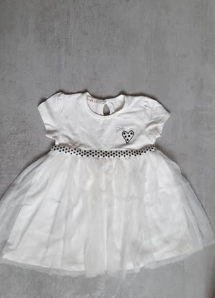 Дитяча біле плаття з фатином з сіткою з паєтками