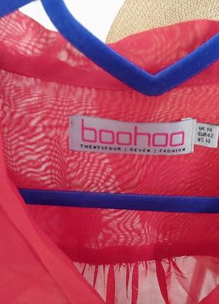 Красная легкая блуза boohoo с бантом2 фото