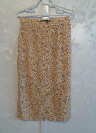 Вискозная юбка миди в мелкий цветочный принт3 фото