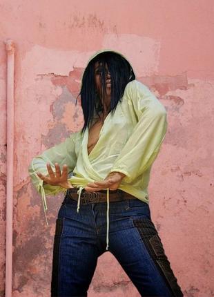 Блуза лимонная худи с капюшоном люрексом в полоску на запах liellingsstuck