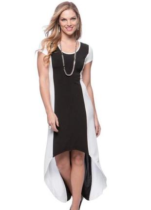 Черно-белое платье асимметричное c вырезом сзади l1 фото