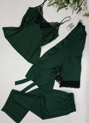 Розкішний шовковий комплект зелений із мереживом на жінку el kolett розмір 4хл. 54