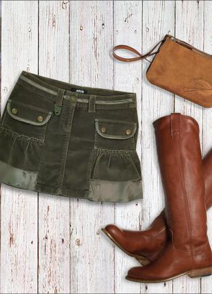 Вельветова спідниця молодіжна кольору хакі