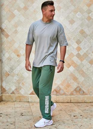 Мужские спортивные штаны tailer из трикотажа двунитка, демисезонные, размеры 46-56 (296зелёные)2 фото
