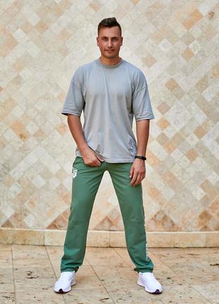 Мужские спортивные штаны tailer из трикотажа двунитка, демисезонные, размеры 46-56 (296зелёные)8 фото