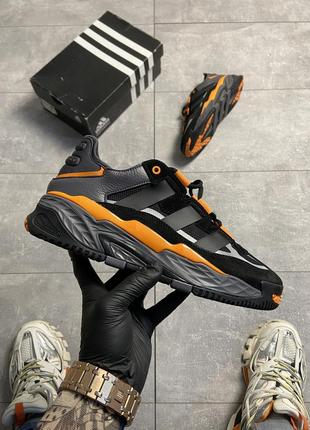 Мужские баскетбольные кроссовки adidas niteball black orange, кроссовки адидас найтболл чёрный с оранжевым шнуровка