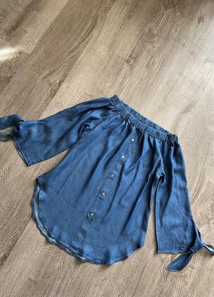 Италия, джинсовое платье рубашка туника блуза рубашка деним,открытые плечи от new look4 фото