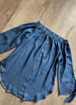 Италия, джинсовое платье рубашка туника блуза рубашка деним,открытые плечи от new look5 фото