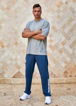 Мужские спортивные штаны tailer из трикотажа двунитка, демисезонные, размеры 46-56 (296синие)7 фото