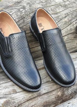 Мужские туфли летние кожаные черные - чоловічі туфлі літні шкіряні чорні5 фото