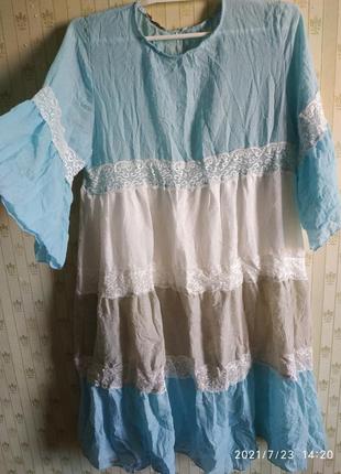 Шикарное воздушное летнее платье , натуральная ткань,воланы , италия.6 фото