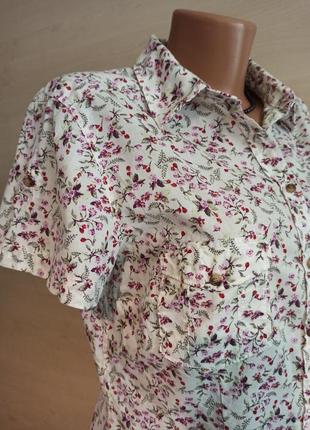 Стильная котоновая рубашка в мелкий цветочек с коротким рукавом от h&m