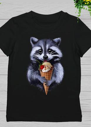 Женская футболка с принтом "енот с мороженым" push it1 фото