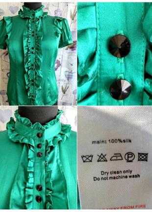 Яркая блуза изумрудного цета романтичного кроя из 💯 шелка !