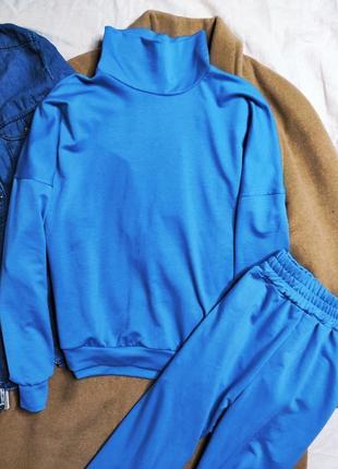 Костюм спортивный голубой под горло оверсайз свободный новый штаны и лонгслив7 фото
