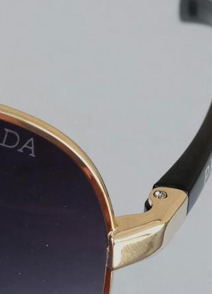 Prada стильные очки капли мужские солнцезащитные темно серый градиент в золотом металле8 фото