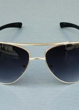 Prada стильные очки капли мужские солнцезащитные темно серый градиент в золотом металле2 фото