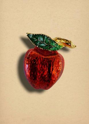 Винтажная брошь яблоко с листиком эмаль эмалевая винтаж3 фото