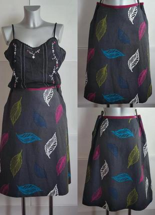 Стильнальная льняная юбка laura ashley с ярким принтом и карманами1 фото