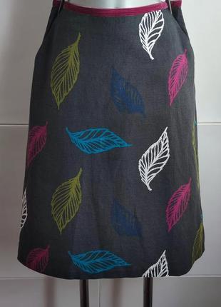 Стильнальная льняная юбка laura ashley с ярким принтом и карманами5 фото