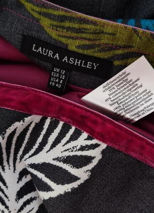 Стильнальная льняная юбка laura ashley с ярким принтом и карманами6 фото