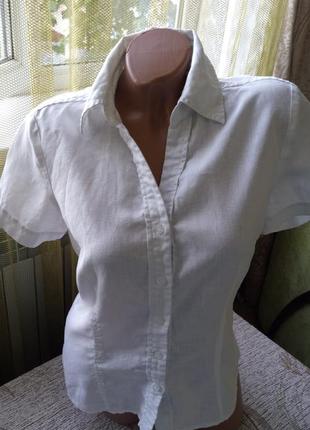 Женская белая рубашка из льна. короткий рукав
