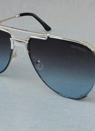 Maybach очки капли мужские солнцезащитные сине серый градиент в серебристом металле