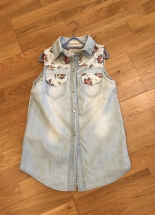 Блузка Літня джинсова з квітами