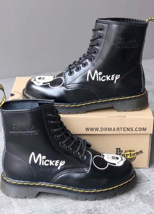Черевики шкіряні унісекс з принтом міккі маус dr martens 1460 mickey❤ чоботи шкіра демісезон