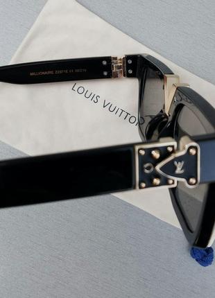 Louis vuitton стильные женские солнцезащитные очки черные с золотым логотипом9 фото