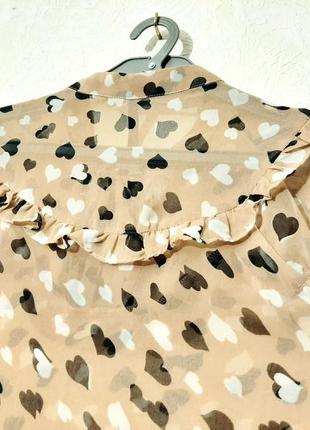 Брендовая блузка кофточка шифон бежевый сердечки чёрные белые naf-naf7 фото