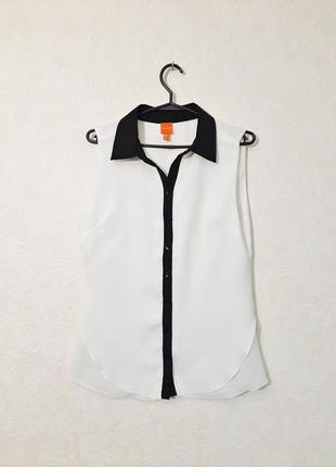 Красивая кофточка блузка белая без рукавов отделка чёрная calgari2 фото