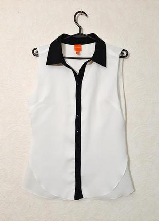 Красивая кофточка блузка белая без рукавов отделка чёрная calgari1 фото