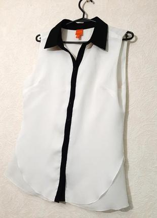 Красивая кофточка блузка белая без рукавов отделка чёрная calgari3 фото