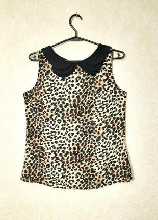 Блузка жіноча чорна бежева леопардова віскоза без рукавів жіноча кофточка з комірцем1 фото