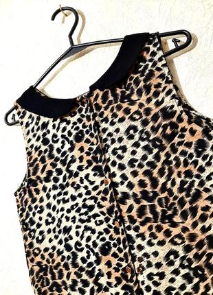 Блузка жіноча чорна бежева леопардова віскоза без рукавів жіноча кофточка з комірцем6 фото